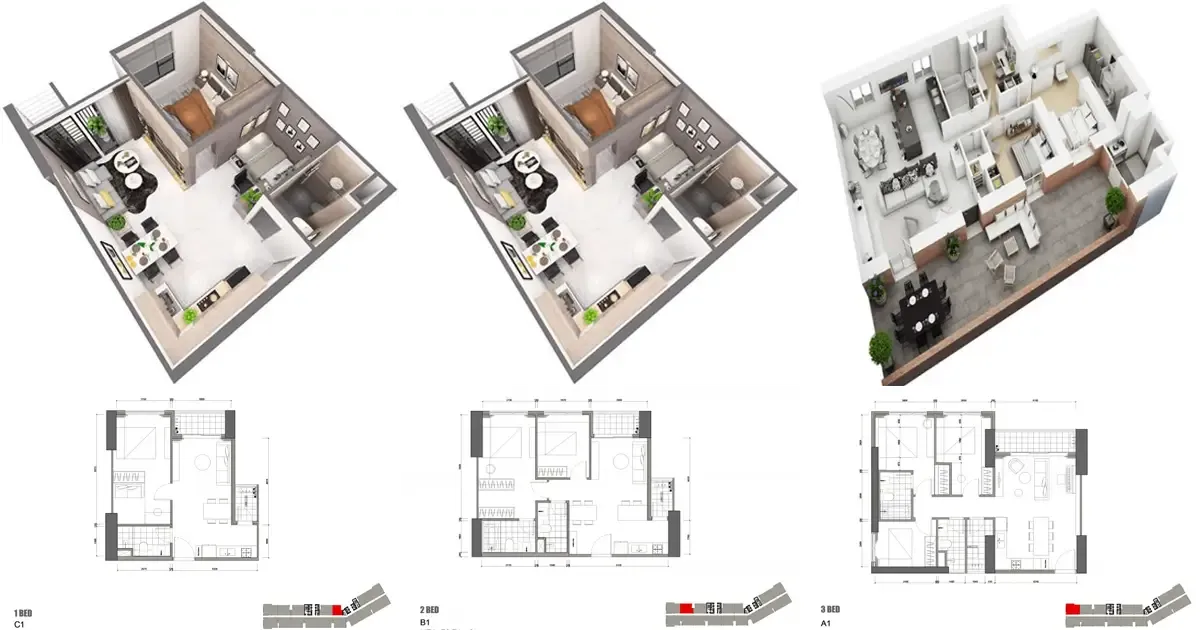 Mẫu mặt bằng và thiết kế 3D căn hộ dự án Masterise Đà Nẵng – Căn hộ cao cấp ven sông Hàn
