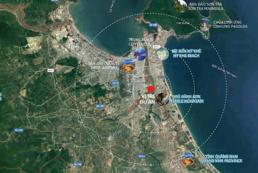 Vị trí The Meridian Danang – trung tâm Hải Châu, thuộc Elysia Complex City ven sông Hàn